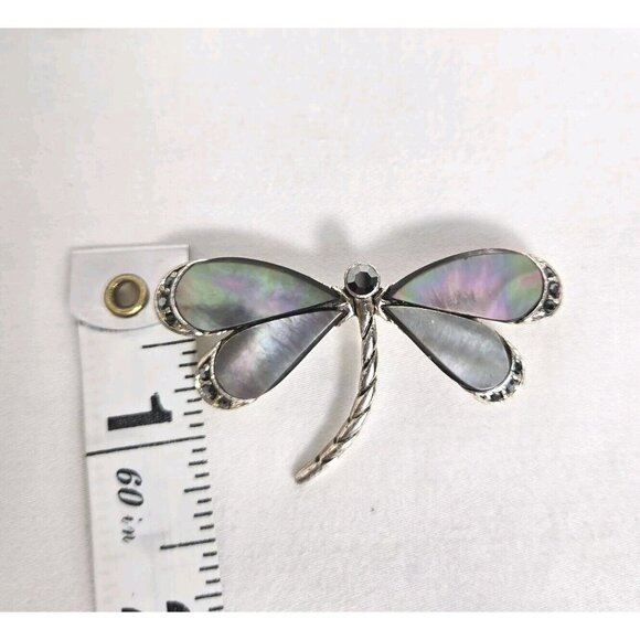 Vintage Monet Dragonfly Brooch Pin Silver Tone with Abalone Marcasite Rhinestone - Picture 7 of 7